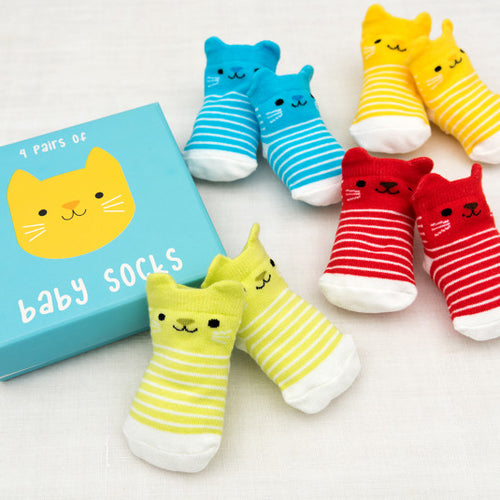 Baby Socks, kitten design, 4 pk