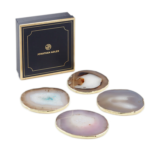 Boxed Agate Coasters, set/4, natural/gold